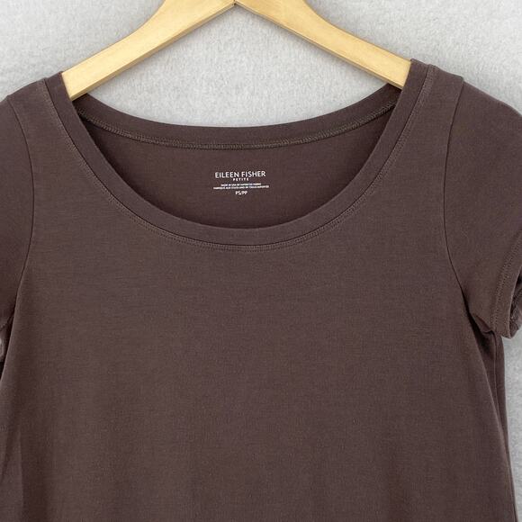 EILEEN FISHER Dress PS Stretch Organic Cotton Jersey T-Shirt Cap Sleeve Brown - Picture 4 of 9